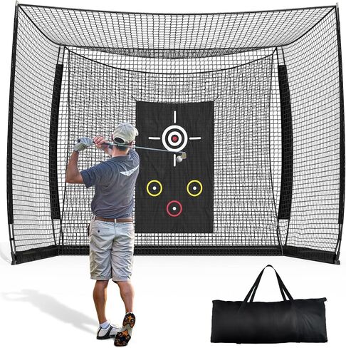10x8ft Golf Hitting Cage,270°Large Catch Zone Practice Net with Double Back Net & Target Cloth, Heavy-Duty Golf Cage Net for Backyard, Indoor & Outdoor in Kuwait