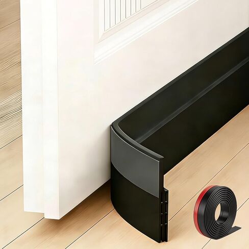 Black Door Draft Stopper 2" W x39"L, Door Bottom Blocker for Exterior/Front Doors, Adjustable Under Door Seal Sweep Weather Stripping Reusable Soundproof Insulator for Home/Office in Saudi Arabia