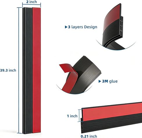 Black Door Draft Stopper 2" W x39"L, Door Bottom Blocker for Exterior/Front Doors, Adjustable Under Door Seal Sweep Weather Stripping Reusable Soundproof Insulator for Home/Office in Saudi Arabia