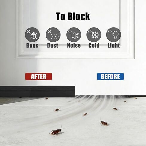 Black Door Draft Stopper 2" W x39"L, Door Bottom Blocker for Exterior/Front Doors, Adjustable Under Door Seal Sweep Weather Stripping Reusable Soundproof Insulator for Home/Office in Saudi Arabia
