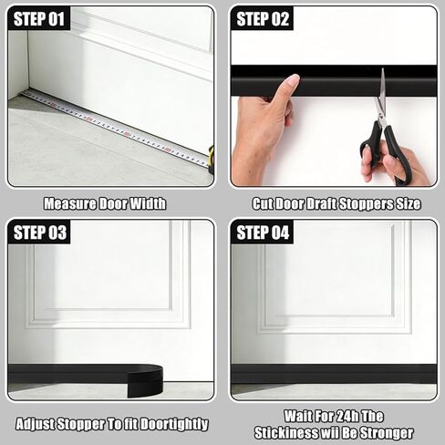 Black Door Draft Stopper 2" W x39"L, Door Bottom Blocker for Exterior/Front Doors, Adjustable Under Door Seal Sweep Weather Stripping Reusable Soundproof Insulator for Home/Office in Saudi Arabia