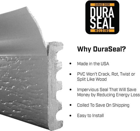 DuraSeal Garage Door Weather Stripping Kit, White 25 ft - Side & Top Seal, 1.95" Width, 3/8" Thick - Durable PVC, Nails Included - Made in USA in Saudi Arabia