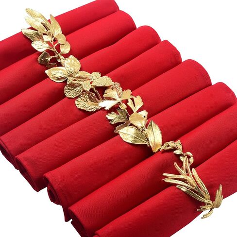 Matte Gold Leaf Napkin Rings Set of 8, Metal Napkin Holder Botanical Herb Theme, Elegant for Daily Use, Wedding, Anniversary, Housewarming, Family Dinner Table Decor in Saudi Arabia