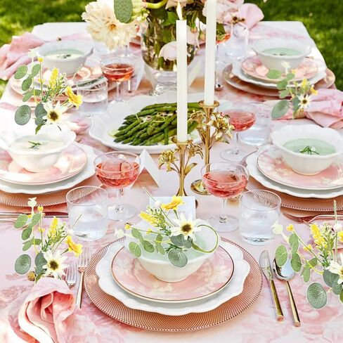 Eucalyptus Leaves Daisies Napkin Rings Green Eucalyptus Leaf Yellow Flower Napkin Buckle Table Decoration for Spring Wedding Party Valentine's Day Festival Decoration Supplies 4 Pcs in Kuwait