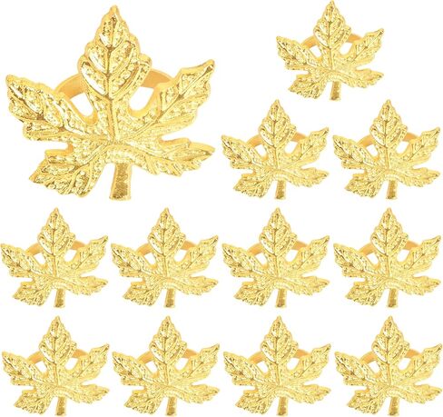 مجموعة حلقات مناديل عيد الشكر من كلينتابل - 12 قطعة من حامل مناديل الخريف حلقات أوراق معدنية حامل مشبك ديكور الطاولة لفصل الخريف وعيد الشكر وعيد الهالوين وحفلات الزفاف المنزلية باللون الذهبي العتيق in Kuwait