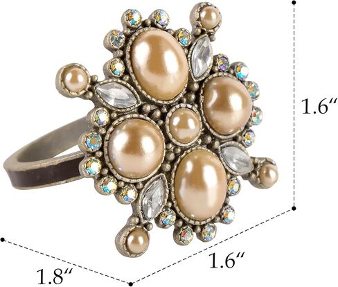Vintage Pearl Napkin Ring Set of 4 for Dining Wedding Anniversary Birthday Christmas Party Crystal Rhinestone Serviette Holders for Table Settings, Antique Bronze in Saudi Arabia