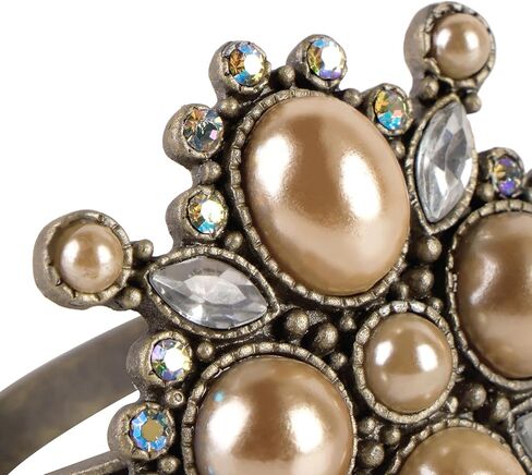 Vintage Pearl Napkin Ring Set of 4 for Dining Wedding Anniversary Birthday Christmas Party Crystal Rhinestone Serviette Holders for Table Settings, Antique Bronze in Saudi Arabia