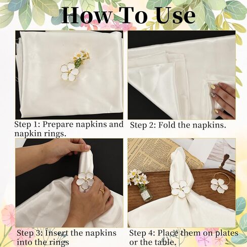 Napkin Rings Set of 12 Shiny White Flower Napkin Rings Elegant Holiday Gold Floral Napkins Ring for Family Dinners Weddings Parties Table Decorations and Daily Use in Kuwait