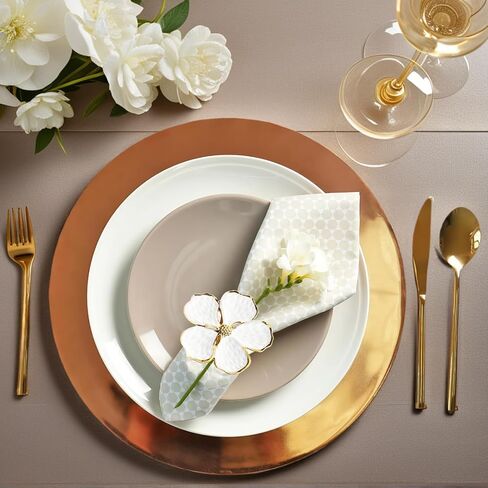Napkin Rings Set of 12 Shiny White Flower Napkin Rings Elegant Holiday Gold Floral Napkins Ring for Family Dinners Weddings Parties Table Decorations and Daily Use in Kuwait