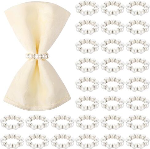 Suream 60 PCS Napkin Rings Silver, Table Napkin Rings for Wedding Christmas Dinner Banquet Decoration and Daily Use(White & Silver) in Kuwait