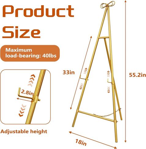 Easel Stand, Metal Easel for Display, 18" x 55" Adjustable Height Metal Easel Display Stand, Gold in Kuwait