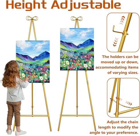 Easel Stand, Metal Easel for Display, 18" x 55" Adjustable Height Metal Easel Display Stand, Gold in Kuwait
