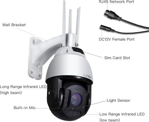 SUNBA 60FPS 5MP Outdoor POE+ PTZ Surveillance Camera, 25X Optical Zoom Auto Tracking, 1000ft Color Night Vision, 2-Way Audio, IP66 Weatherproof, Support TF Card/Web Access(P625 V1, Performance Series) in Kuwait