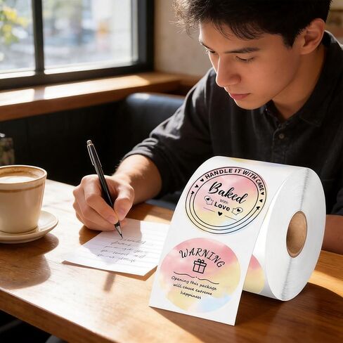 ملصقات حرارية مستديرة مقاس 3 بوصة، ملصقات ملصقات طابعة حرارية لتصميم شعار DIY، ملصقات حرارية ذاتية اللصق متدرجة الألوان المائية لبطاقة الاسم والعناوين وبطاقة الشكر واستخدام الأعمال الصغيرة، 500 قطعة in Kuwait