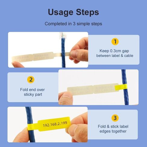 Risio Cable Labels 0.47"x4.29"(12x109mm),70 Labels/Roll(5 color set),Colorful Waterproof Labels for Electronic Devices with Cable Management, Self-Adhesive Tear-Resistant Cable Labels in Saudi Arabia