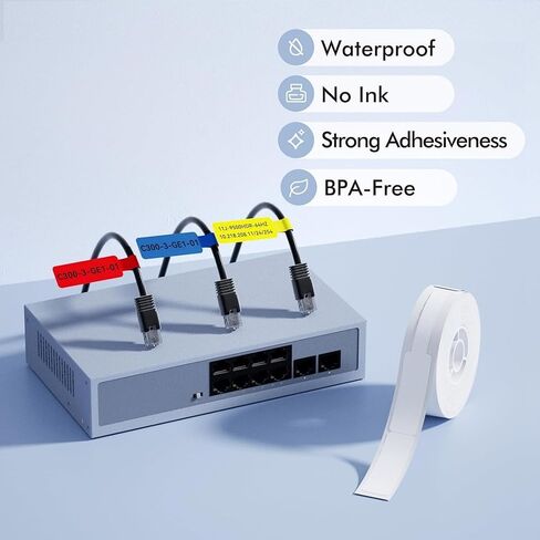 Risio Cable Labels 0.47"x4.29"(12x109mm),70 Labels/Roll(5 color set),Colorful Waterproof Labels for Electronic Devices with Cable Management, Self-Adhesive Tear-Resistant Cable Labels in Saudi Arabia