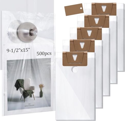 Leinuosen 1000 Pack Plastic Door Knob Hanger Bags Transparent Weatherproof Door Hanging Bags with 1.5-1.75 Hole for Flyers Newspapers Mail Magazine Notices Outdoor Avoid Dirt Protect (6 X 19) in Saudi Arabia