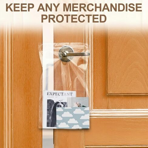 Leinuosen 1000 Pack Plastic Door Knob Hanger Bags Transparent Weatherproof Door Hanging Bags with 1.5-1.75 Hole for Flyers Newspapers Mail Magazine Notices Outdoor Avoid Dirt Protect (6 X 19) in Saudi Arabia