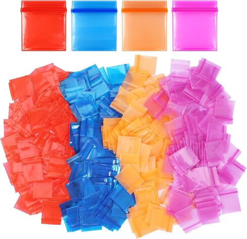 400Pcs 1.2''x 1'' Mini Plastic Baggies, Colored Clear Thick Poly Baggies All Purpose Resealable Storage Bags with Zip Top Lock for Jewelry, Candy, Beads, Bolts, Snack, Travel, Storage in Saudi Arabia