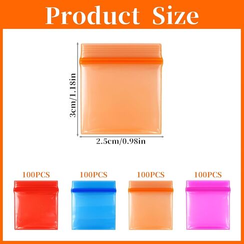 400Pcs 1.2''x 1'' Mini Plastic Baggies, Colored Clear Thick Poly Baggies All Purpose Resealable Storage Bags with Zip Top Lock for Jewelry, Candy, Beads, Bolts, Snack, Travel, Storage in Saudi Arabia