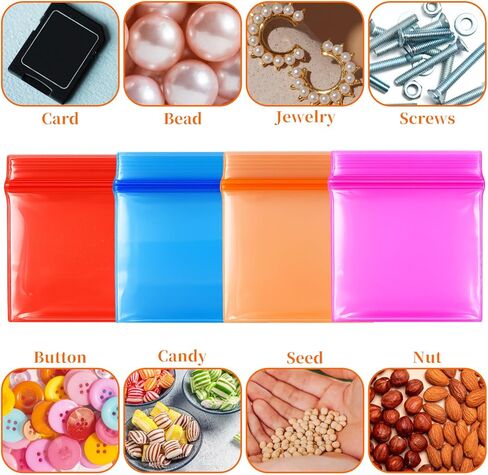 400Pcs 1.2''x 1'' Mini Plastic Baggies, Colored Clear Thick Poly Baggies All Purpose Resealable Storage Bags with Zip Top Lock for Jewelry, Candy, Beads, Bolts, Snack, Travel, Storage in Saudi Arabia