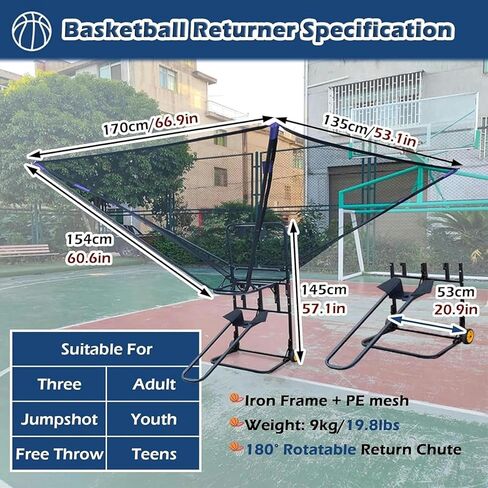Basketball Rebounder Shot Returner Ball for Hoop with Wheels Net Return with Chute for Parks School Home Shooting Practice Catcher in Saudi Arabia
