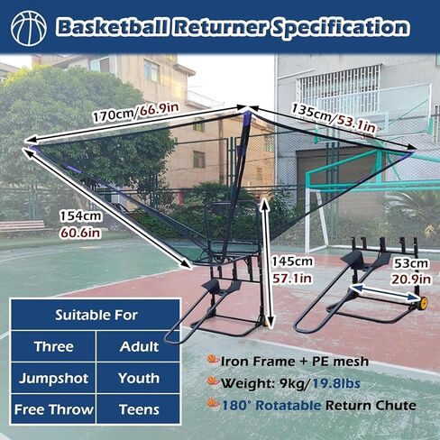 Basketball Rebounder Shot Returner Ball for Hoop with Wheels Net Return with Chute for Parks School Home in Saudi Arabia