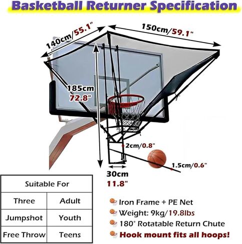 Basketball Rebounder Shot Returner Shooting Machine Ball Indoor Outdoor for Hoop with Rotatable Chute Return Net for Stadium Court Park in Saudi Arabia