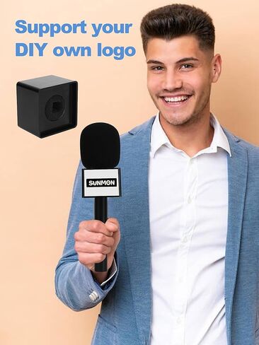 SUNMON 1 Pcs Microphone Flag Station Portable Square Cube ABS Interview Microphone Logo Flags for News Live Reporter and KTV（Black） in Saudi Arabia