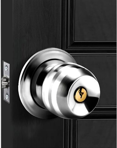 Door Lock,Gate Bolt Stainless,Slide Bolt,Door Knob with Lock and Keys, Ball Stainless Steel Door Lock for Bathroom, Bedroom, Office, Brushed Finish, Door Lock Latch(Size:60/70MM,Color:Brushed bright in Saudi Arabia