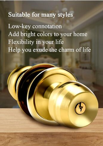 Door Lock,Gate Bolt Stainless,Slide Bolt,Door Knob with Lock and Keys, Ball Stainless Steel Door Lock for Bathroom, Bedroom, Office, Brushed Finish, Door Lock Latch(Size:60/70MM,Color:Brushed bright in Saudi Arabia
