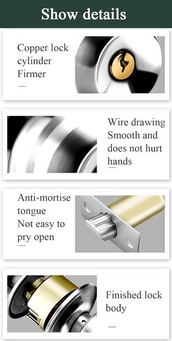Door Lock,Gate Bolt Stainless,Slide Bolt,Door Knob with Lock and Keys, Ball Stainless Steel Door Lock for Bathroom, Bedroom, Office, Brushed Finish, Door Lock Latch(Size:60/70MM,Color:Brushed bright in Saudi Arabia