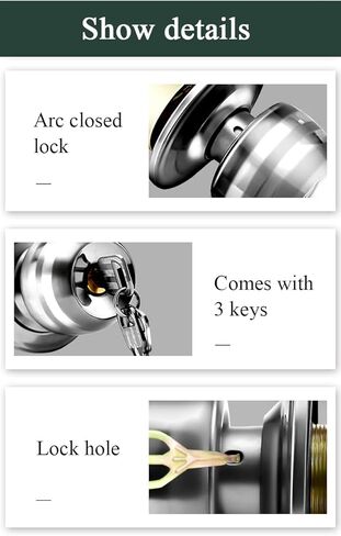 Door Lock,Gate Bolt Stainless,Slide Bolt,Door Knob with Lock and Keys, Ball Stainless Steel Door Lock for Bathroom, Bedroom, Office, Brushed Finish, Door Lock Latch(Size:60/70MM,Color:Brushed bright in Saudi Arabia
