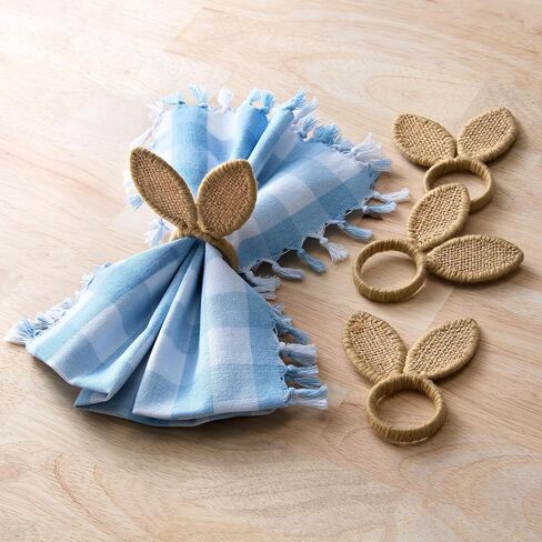 Elrene Home Fashions Burlap Bunny Ear Napkin Rings, Set of 4 in Saudi Arabia