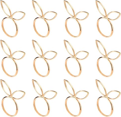 12pcs Easter Bunny Napkin Rings, Gold Rabbit Ear Easter Napkin Holder Cute Serviette Buckles Spring Dinner Table Decoration for Party Wedding Banquet Setting in Saudi Arabia