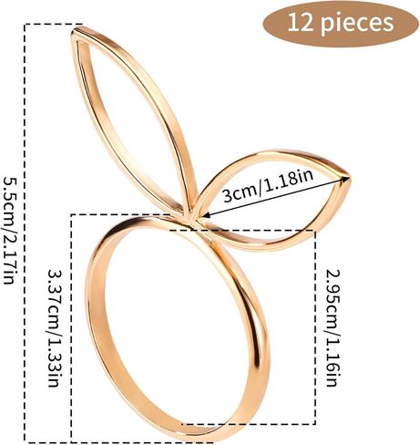 12pcs Easter Bunny Napkin Rings, Gold Rabbit Ear Easter Napkin Holder Cute Serviette Buckles Spring Dinner Table Decoration for Party Wedding Banquet Setting in Saudi Arabia
