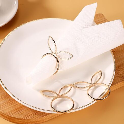 12pcs Easter Bunny Napkin Rings, Gold Rabbit Ear Easter Napkin Holder Cute Serviette Buckles Spring Dinner Table Decoration for Party Wedding Banquet Setting in Saudi Arabia