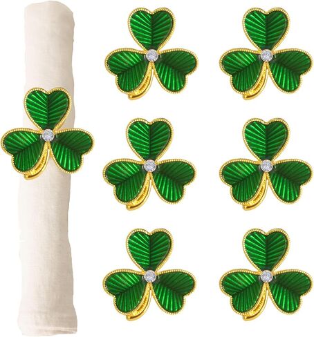 حلقات منديل عيد القديس باتريك مجموعة من 6 حلقات منديل البرسيم الأخضر حلقات حامل منديل حلقات منديل شامروك معدنية لتزيين طاولة الطعام في عيد القديس باتي in Kuwait