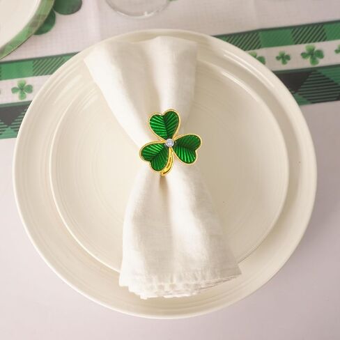 حلقات منديل عيد القديس باتريك مجموعة من 6 حلقات منديل البرسيم الأخضر حلقات حامل منديل حلقات منديل شامروك معدنية لتزيين طاولة الطعام في عيد القديس باتي in Kuwait