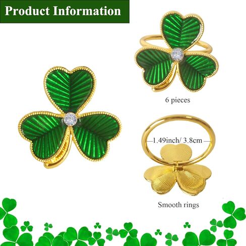 St. Patrick’s Day Napkin Rings Set of 6 Green Clover Napkin Rings Napkin Holder Rings Metal Shamrock Napkin Rings for Saint Patty's Day Dining Party Banquet Table Decoration in Saudi Arabia