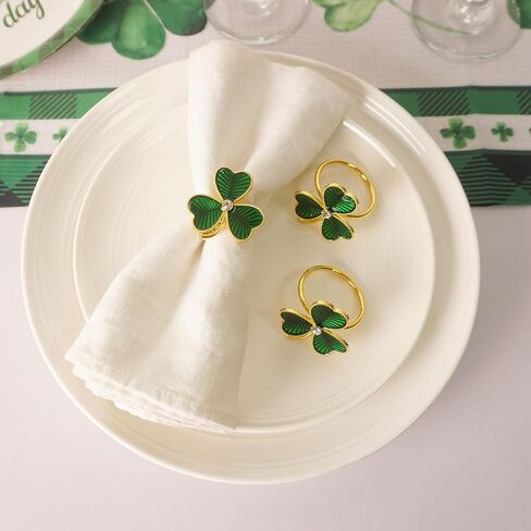 St. Patrick’s Day Napkin Rings Set of 6 Green Clover Napkin Rings Napkin Holder Rings Metal Shamrock Napkin Rings for Saint Patty's Day Dining Party Banquet Table Decoration in Saudi Arabia
