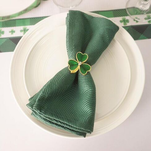St. Patrick’s Day Napkin Rings Set of 6 Green Clover Napkin Rings Napkin Holder Rings Metal Shamrock Napkin Rings for Saint Patty's Day Dining Party Banquet Table Decoration in Saudi Arabia