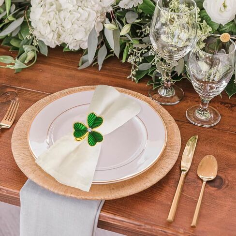 St. Patrick’s Day Napkin Rings Set of 6 Green Clover Napkin Rings Napkin Holder Rings Metal Shamrock Napkin Rings for Saint Patty's Day Dining Party Banquet Table Decoration in Saudi Arabia