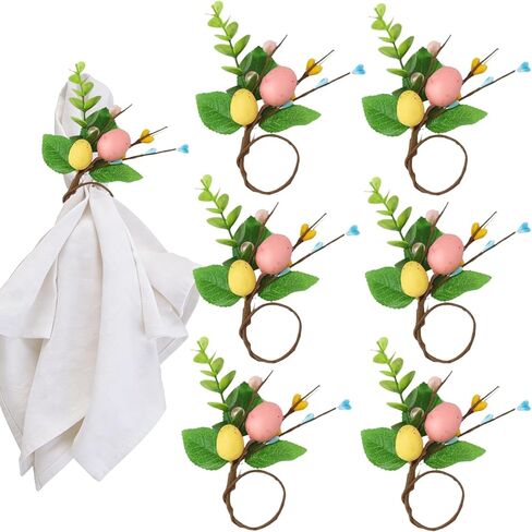 Easter Egg Napkin Rings Set of 6, Rustic Farmhouse Handmade Style Napkin Ring Holders Table Decor for Easter Spring Holiday Dinner Wedding Party Tableware Decoration Supplies in Saudi Arabia