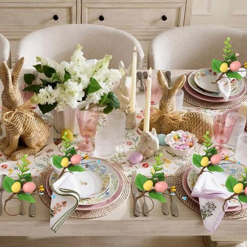 Easter Egg Napkin Rings Set of 6, Rustic Farmhouse Handmade Style Napkin Ring Holders Table Decor for Easter Spring Holiday Dinner Wedding Party Tableware Decoration Supplies in Saudi Arabia