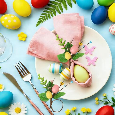 Easter Egg Napkin Rings Set of 6, Rustic Farmhouse Handmade Style Napkin Ring Holders Table Decor for Easter Spring Holiday Dinner Wedding Party Tableware Decoration Supplies in Saudi Arabia