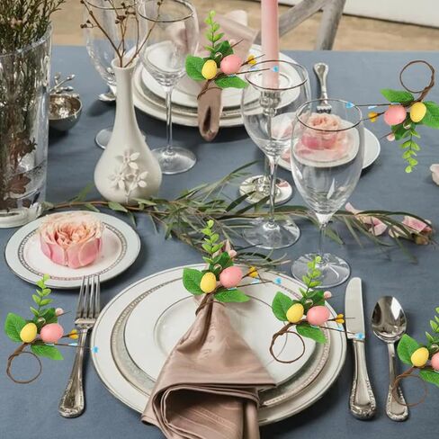 Easter Egg Napkin Rings Set of 6, Rustic Farmhouse Handmade Style Napkin Ring Holders Table Decor for Easter Spring Holiday Dinner Wedding Party Tableware Decoration Supplies in Saudi Arabia