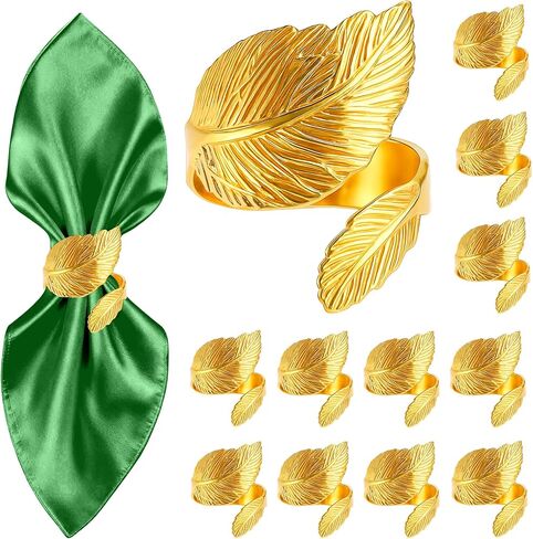 Napkin Rings Gold Napkin Rings Set of 12 Metal Leaf Shaped Fall Thanksgiving Christmas Napkin Ring Napkin Holder Buckles for Elegant Dinner Table Decor,Kitchen,Banquet,Wedding,Holiday, Everyday Party in Kuwait