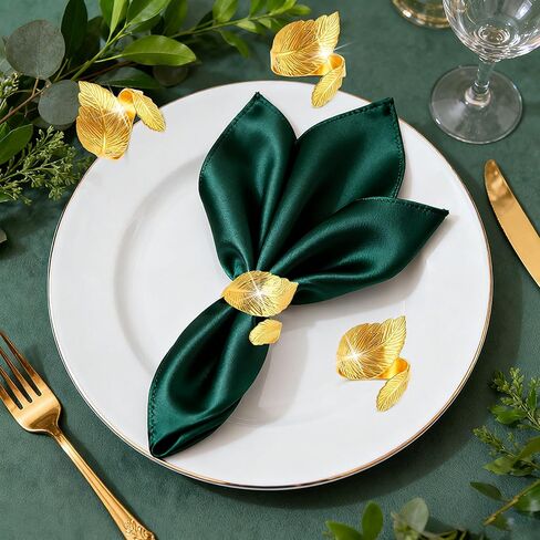 Napkin Rings Gold Napkin Rings Set of 12 Metal Leaf Shaped Fall Thanksgiving Christmas Napkin Ring Napkin Holder Buckles for Elegant Dinner Table Decor,Kitchen,Banquet,Wedding,Holiday, Everyday Party in Kuwait