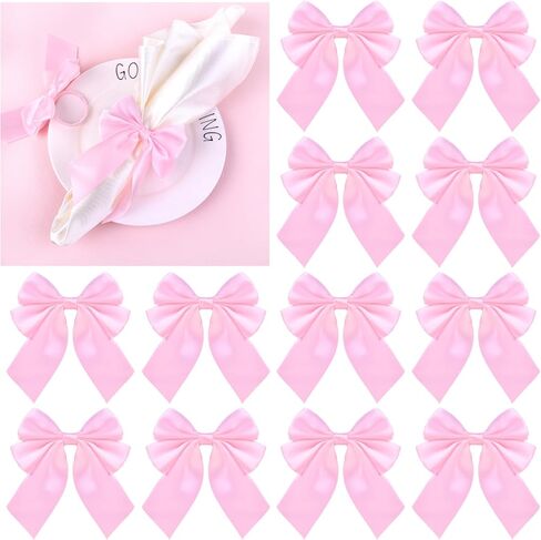Bow Napkin Ring Set of 12, Pink Napkin Ring Holder Satin Pink Bow Napkin Buckle Bowknot Dinner Table Ring for Bow Party Decorations Coquette Party Bachelorette Bridal Baby Shower Wedding in Kuwait